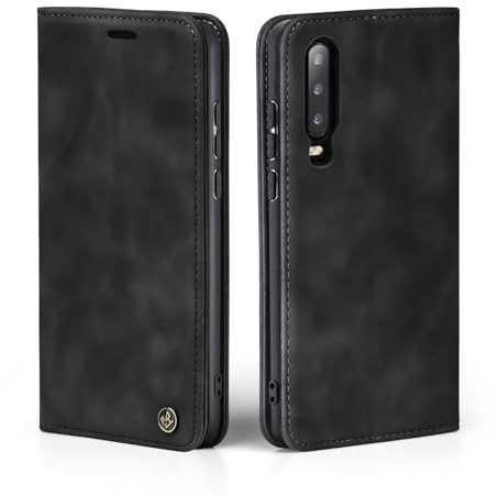 LBH Handyhülle für Huawei P30 in Schwarz mit Karten- und Geldfach Smartphone Hülle mit Standfunktion Flip Case Schutzhülle Magnetverschluss Vintage