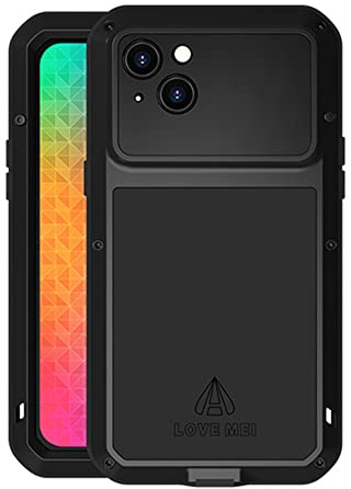 LOVE MEI for iPhone 14 Plus Case, Outdoor Heavy Duty Military Bumper Aluminum Metal Shockproof Dustproof Anti-scratch Full Body Protection Case with Tempered Glass for iPhone 14 Plus 6.7'' (Black)