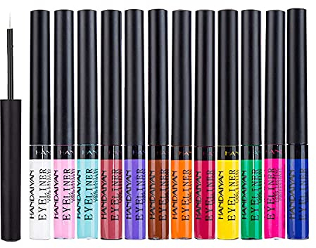 South Area - 12er Set Flüssiger Eyeliner | Wasserfest & Schweißbeständig | Hohe Pigmentierung, 12h Halt | Flexibel für Dicke & Feine Linien | Matt & Metallic-Farben: Weiß, Rosa, Blau & mehr