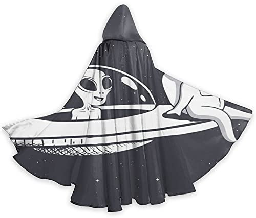 Capa de Halloween para astronauta alienígena sentado en el platillo volador selfie unisex con capucha para adultos, capa con capucha para Halloween, para carnaval