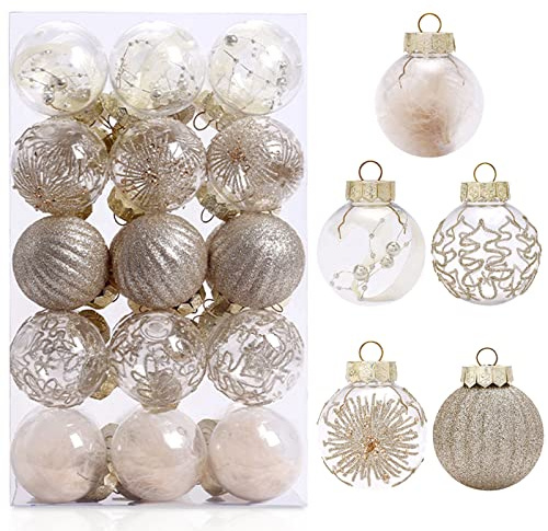 Fouriding 30 palline di Natale, 6 cm, infrangibili, trasparenti, decorazioni da appendere per albero di Natale, vacanze, matrimoni, feste (champagne)