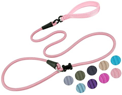 Slip Lead Dog Leash Strong Nylon Rope Leash with Comfortable Handles and Walking Training Lead for Small Medium Large Dogs (Pink, 1/2×6ft)