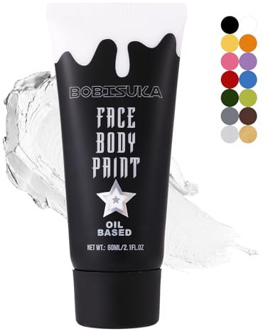 BOBISUKA Halloween Peinture Visage Blanc, Peinture Corporelle à l'huile pour Théâtre, Fêtes, Evénements Scolaires, Carnavals, Clowns, Squelettes, Zombies