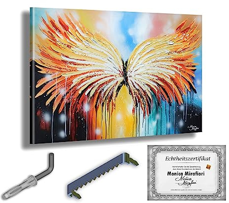 Monica Mirafiori I 100% HANDGEMALT I Gemälde Engel 100x70cm | Gemälde Handgemalt | Acrylgemälde | Sehr Großes Acrylbild I Moderne Kunst I Kunstbilder