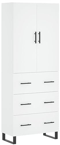 vidaXL Highboard, Sideboard mit viel Stauraum, Kommode Schrank für Wohnzimmer, Anrichte Beistellschrank Metallbeine, Modern, Weiß Holzwerkstoff