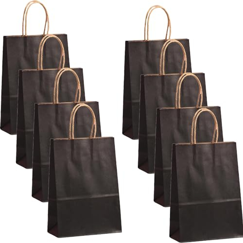 30 Stück Papiertüten Schwarz mit Henkel Geschenktüten Klein mit Henkel,Papiertüten 15X8X21cm,Henkeltüten Papier Papiertüten Weihnachten Tüten Papier für Hochzeitsfeier,Einkaufstüten und Geburtstags
