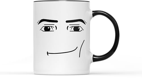 SMARTYPANTS Roblox Tasse mit Männergesicht – lustige Neuheit Lächeln fröhlich frech Roblox Ultimate Virtual Universe Create Gaming Gamer Tasse Tee Kaffee Geschenk Geschenk (schwarzer Griff)