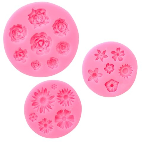 3 Pezzi Stampo Silicone Fiore Rose Stampi Silicone per Dolci per Decorare Cake/Dolci/Caramelle/Cioccolato/Gesso/Fondente/Argilla Craft/Sapone