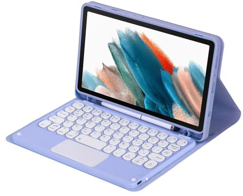 Funda Teclado Español Ñ para Samsung Galaxy Tablet A9 8,7 2023 (SM-X110/SM-X115/SM-X117) con Portalápices, QWERTY Teclado Bluetooth Inalámbrico Desmontable con Touchpad, Púrpura Claro Con Touchpad