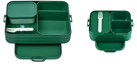 Mepal Take a Break Bento Lunch Box Set de 2 fiambreras, tamaño pequeño y grande, con compartimentos, adecuado para hasta 4 u 8 rebanadas de pan, TPE/PP/ABS, verde vivo