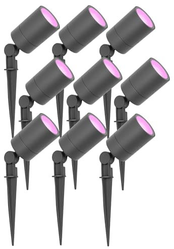 Ledvion - 9X SMART Wifi LED Strahler, Anthrazit Aluminium, IP65, 5W, RGBWW, 1 Meter Kabel, LED Strahler, Garten Spot