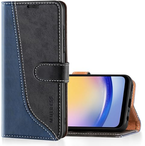Mulbess Coque pour Samsung Galaxy A25 5G, Etui a Rabat, Housse en Cuir, Pochette de Protection Portefeuille, Élégant Noir