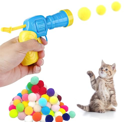 SpetngSake Katzenspielzeug Ball Werfer,50 Stück Katzenbälle Soft and 1 Kunststoff Startwerkzeug,Interaktives Katzenspielzeug,Interaktivesspielzeug für Indoor Haustier Katzen Hunde