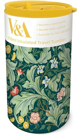 Museums & Galleries Insulated Travel Tumbler - Leicester Wallpaper Botanical Design - V&A Museum - 350ml Stainless Steel Cup - Re-Usable Mug