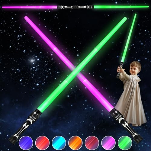 RCYHCY Sabre Laser pour Enfants, 2 pcs Lightsaber, Sabre Laser Star Wars, 2 en 1 épée Lumineuse, 7 Couleurs Sabre Laser avec Son, pour Enfants Halloween Cosplay Party, Fête d'anniversaire