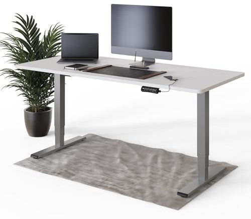 DESQUP® PRO Plus Elektrisch höhenverstellbarer Schreibtisch - +180x80 cm Weiß Tischplatte, Ergonomischer Stehpult mit Memoryfunktion, & Kollisionschutz, Graues elektrisches Gestell