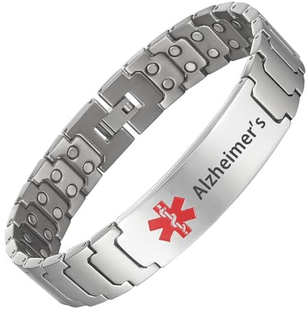 YINOX reines Titan männliches magnetisches Symbol medizinisches Armband, Notfall medizinisches Armband, Notfall Alarm Armband, Männer reines Titan magnetisches Armband (Alzheimer's)