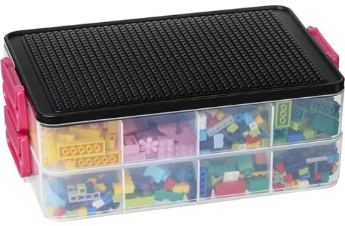 Greentainer Stackable Storage Box with Lids for Cube, Clear 2 Layers Plastic Kids Toy Storage Boxes,with Compartments,Containers for Storing Toys,Jewelry, Beads, Crafts,Tools(Black)