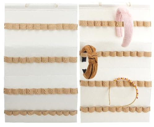 DELORIGIN Felt Hanging Headband Holder with 40 Elastic Bands Bow Hanger White Wall Headbands Display Organizer Ribbon Hair Hoops Storage Hairbands Hair Accessory Holder for Home Women Hair Bows