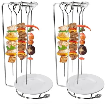 DSDGVDFBV Argento, Gancio Shashlik in Acciaio Inossidabile, Spiedino Verticale per Spiedini Set di 5 Spiedini Piatti per Grigliare Spiedini con Supporto per Spiedini Barre Grill Riutilizzabili