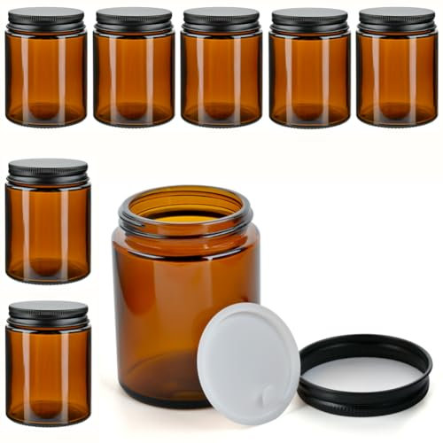 YFZYT Lot de 8 pots à crème ronds à remplir de 150 ml - Petit verre marron avec couvercle - Peut être utilisé comme pot à pommade, récipient à crème pour pot en verre, stockage cosmétique, crème pour