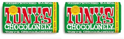 Tony's Chocolonely Milk Hazelnut Chocolate Bar - 180g, Milk Chocolate, Gift, Vegetarian - Belgian Fairtrade Chocolate (Pack of 2)