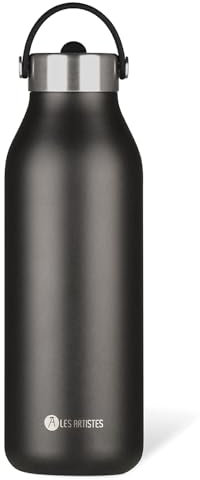 LES ARTISTES Paris A-2397 Bottle'Up 2.0, Thermos 1,5 litre, Gourde isotherme sans BPA, Réutilisable, Garde au chaud 12h et au froid 24h, Poignée, Acier Inoxydable, Design Black Pearl