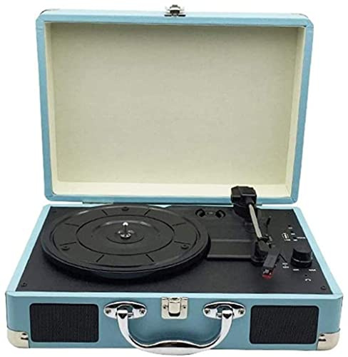 CAFIEDR Tourne-Disque Vinyle, Gramophone rétro, Haut-Parleur Bluetooth rétro créatif, Tourne-Disque Valise Bleu
