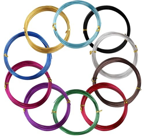 10 Rollos Alambre Manualidades 1,5mm - 50m Alambre Artesanal de Aluminio Multicolor Alambre de Metal Flexible para Bricolaje Joyería Modelado Escultura Manualidades - 10 Colores