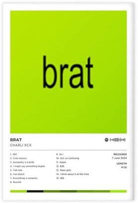 LIPOYE Charli XCXr Brat Album Poster Leinwand Poster Schlafzimmer Dekor Landschaft Büro Zimmer Dekor Geschenk 40 x 60 cm