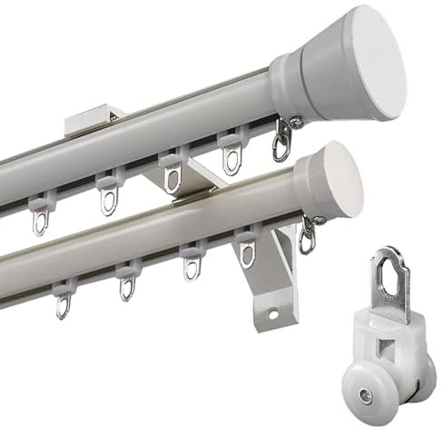 QAZXDRFG 5M Doppelvorhangstange Wand Montage Deko für Erker mit Komplettsets Balkon Wohnzimmer Haus Aluminiumlegierung Leise Weiß