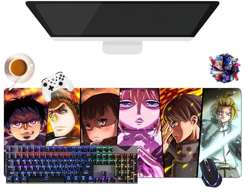 Japanese Anime Fire Force Mouse Pad | Extra Large XL Gamer Mouse Mat (31.5 × 11.8 × 0.12) | Office, Study & Home Use | Non-Slip Base + Soft Surface (1)