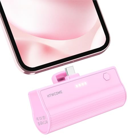 HTWCOME Mini Power Bank 5000mAh, USB-C 20W Power Bank mit schnellem Laden, kompatibel mit iPhone15 / 16 Pro Max / 16 Pro / 15, Samsung Serie, Xiaomi Huawei Oppo, iPad, AirPods und Android (rosa)