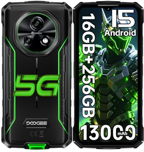 DOOGEE Fire7 Android 15 Outdoor Handy 5G, 13000mAh, 16GB+256GB/2TB Outdoor Smartphone Ohne Vertrag, 64MP Kamera, MTK6300, 6.6 IPS Baustellenhandy, Dual 5G SIM 3 Steckplatz/NFC/IP68 Wasserdicht