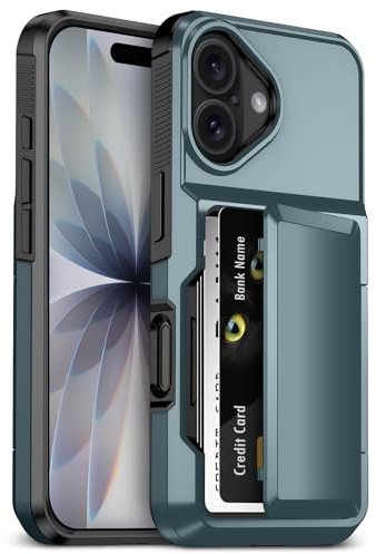 Vofolen for iPhone 17 Case with Card Holder [3 Cards] Shockproof Protective Hard PU Back Soft TPU Inner Bumper Hidden Credit Card Slot Heavy Duty Flip Wallet Phone Cover for iPhone 17 Phone Case-Navy