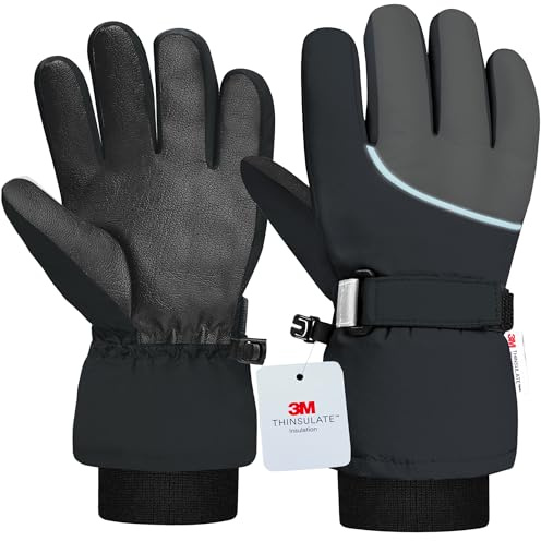 Origem Gant Ski Enfant Imperméable-3M Thinsulate Gant Neige Enfant avec Écran Tactile à 5 Doigts, Gant Chauffantant Antidérapant pour Garçon et Fille de 4 à 14 Ans Snowboard Ski Randonnée