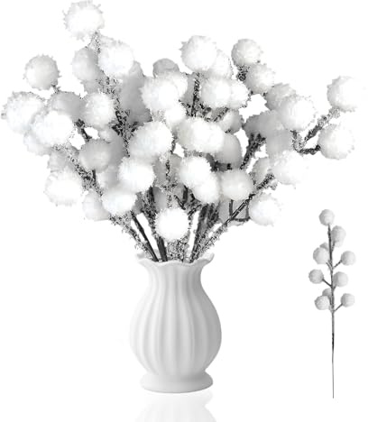 PIujsym 30 Stück Weiße Beeren Deko Zweige, Künstliche Weihnachtszweige für Winter deko & Weihnachtsdekoration, 21.5cm, Ideal als Kunstblumen Weihnachten, Äste und Zweige Deko, Hochzeiten, DIY-Projekte