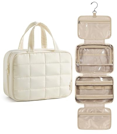 BAGSMART Trousse de toilette de voyage pour femme - À suspendre - Sac de toilette à suspendre - Trousse de maquillage volumineuse - Accessoire de voyage, beige