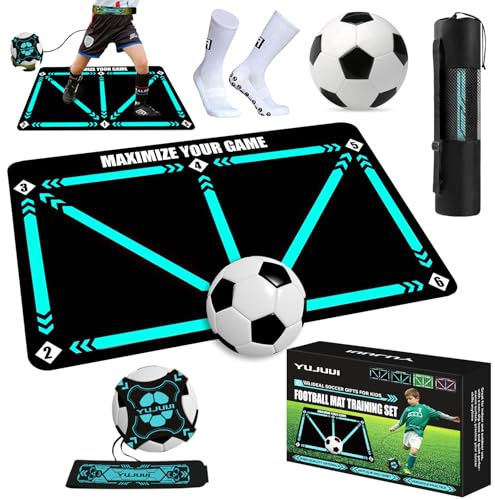 Fußballmatte Trainingsmatte Fussball Trainings set mit Fußball Trainingsset Schritt Trainingsmattem rutschfeste Fußball Schritt Trainingsmatte 60x90 cm Stoßdämpfende Fussball