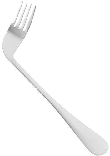 Abgewinkelte Gabel für Senioren, Edelstahl, Rutschfestes Essbesteck | Gebogene Form, Entlastet das Handgelenk Beim Essen, für Menschen mit Eingeschränkter Oberkörperbewegung, Silber