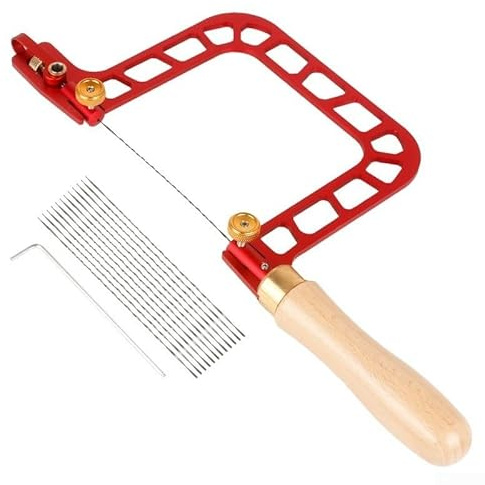 7,6 cm U-förmige Laubsäge aus Aluminiumlegierung für Holzbearbeitung und Heimwerker, glatter Holzgriff, gezacktes Stahldrahtblatt (Säge + 12 Sägeblätter)