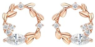 Orecchini da donna in oro rosa, con diamante bianco 0,26 carati, Oro rosa 14 carati (585), Diamante