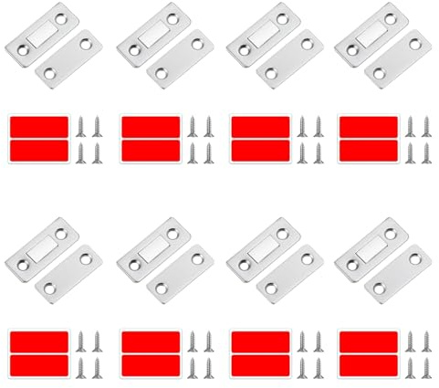 Stalora 8PCS Aimant Magnétique Puissant en Acier Inoxydable pour Porte Placard Coulissante, Loquet Magnétique Adhésif, Fermeture Sécurisée pour Armoire, Tiroirs, Meuble, Facile à Installer