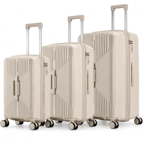 ROYAL SWISS® Hartschalen Kofferset 3-teilig – PP Reisekoffer Set mit TSA Schloss, Spinner Rollen 360°, Handgepäck & Großkoffer (Beige)
