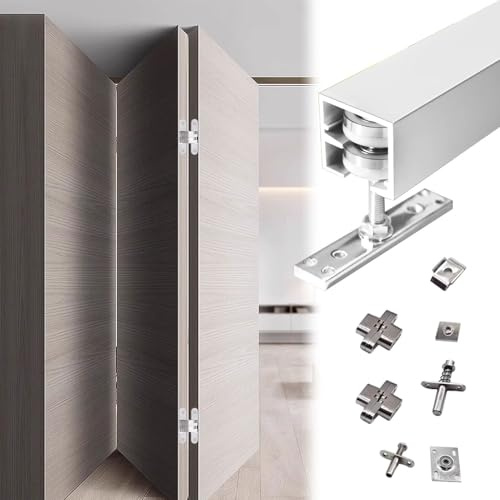 Rail Porte Coulissante Kit de Quincaillerie pour Porte Coulissante à Fixation au Plafond (2 Portes), Rail de Porte Pliante en Aluminium(70cm(27.6in) for 2 Doors)