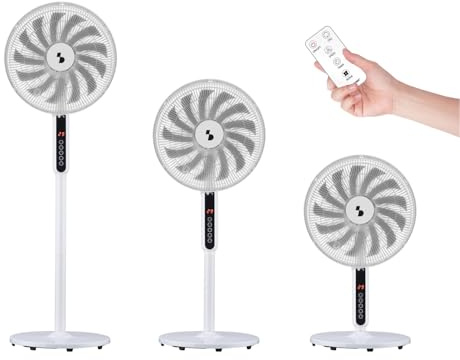 BEPER P206VEN154 Ventilador de pie de 13 aspas con mando a distancia, 41 cm, 3 velocidades y 3 modos, temporizador de 12 h, oscilante, altura regulable de 70 a 130 cm, pantalla digital
