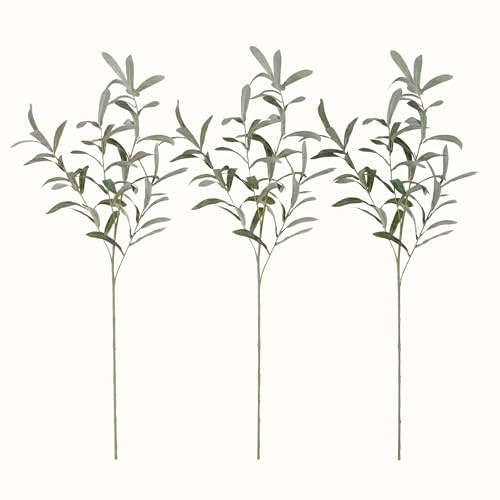 Layba Künstliche Olivenzweige 3er Set 70cm – Realistische Kunstpflanze & Deko Zweige für Vase – Hochwertiger Olivenzweig wie echt – Pflegeleichte Kunstblumen Deko Wohnzimmer (Grün)