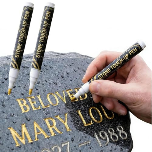 Goldener Grabstein-Markierungsstift, 2 Stück Golden Tombstone Marker Pen, Grabstein Marker Stift, Grabstein Farbstift,Stein-Ausbesserungsstift,für Wiederherstellen Verblasster Grabinschriften (Gold)