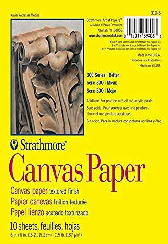 Strathmore Bloc de papel de lona de la serie 300, encuadernado con pegamento, 6 x 6 pulgadas, 10 hojas (115 libras/187 g), papel de artista para adultos y estudiantes, pinturas acrílicas y al óleo