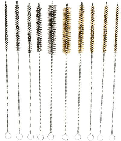 10 Piece Tube Brush Kit Brass Stainless Steel Bristle 12 Long, Size 1/4 to 3/4